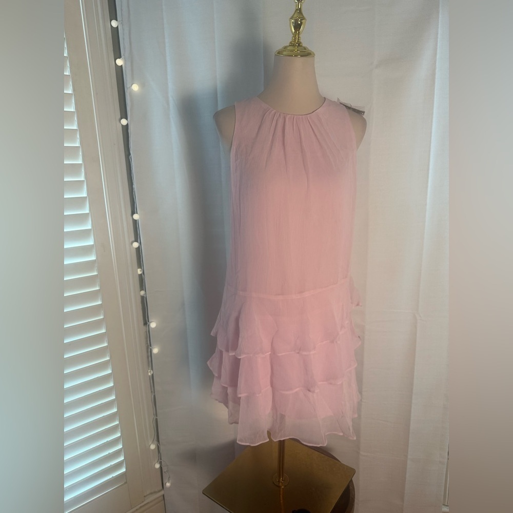 Express Pastel Pink Tiered Ruffle Cocktail Dress Sleeveless Women’s Small - Picture 5 of 8